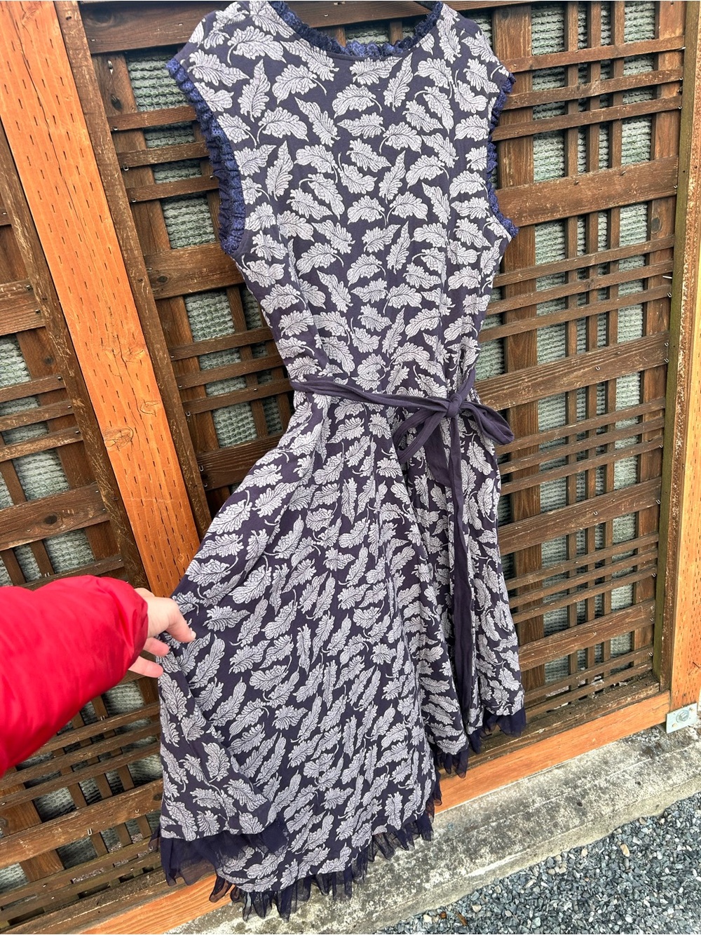 Effie's Heart Navy and Ivory Leaf-Print Wrap Dress - Picture 7 of 12